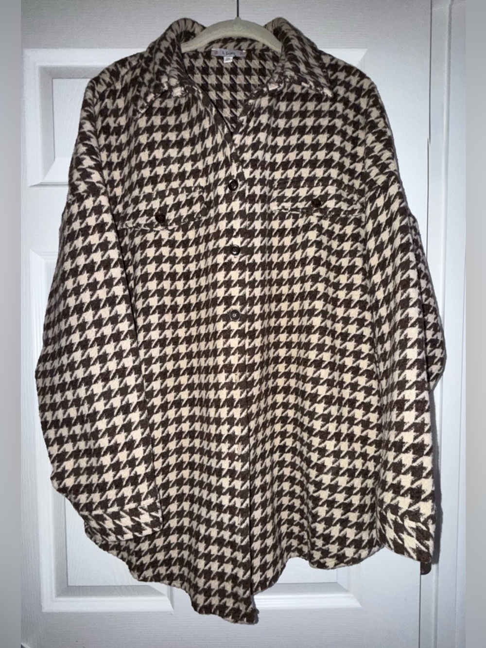 Brown and Cream Houndstooth Button-Up Jacket